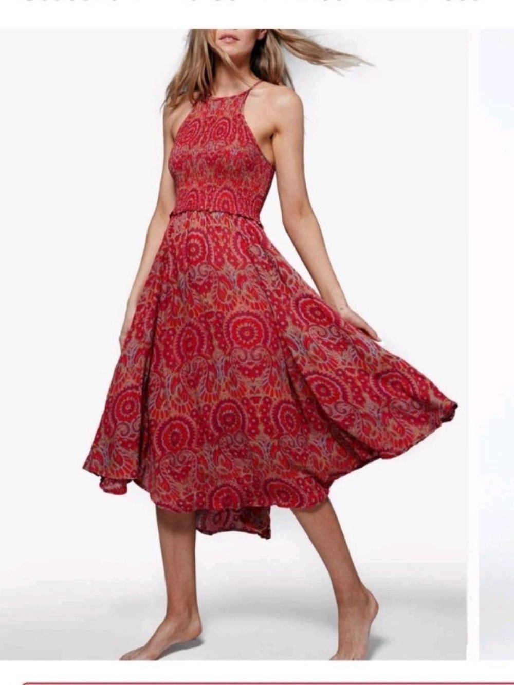 Free People Red Paisley Halter Midi Dress